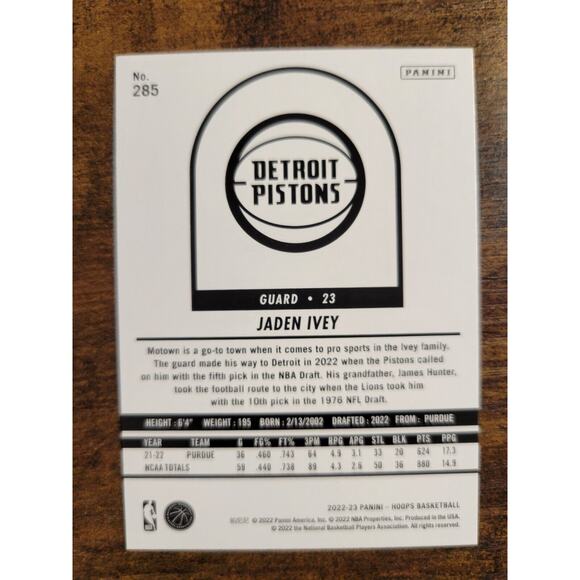 Jaden Ivey 2022-2023 Panini Hoops #285 - Rookie - Detroit Pistons - NBA - Picture 2 of 2
